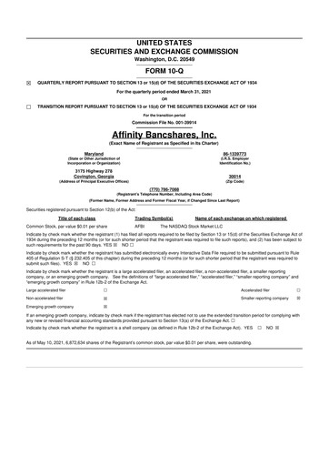 Thumbnail Affinity Bancshares 10-Q Quarterly Report FY2021 