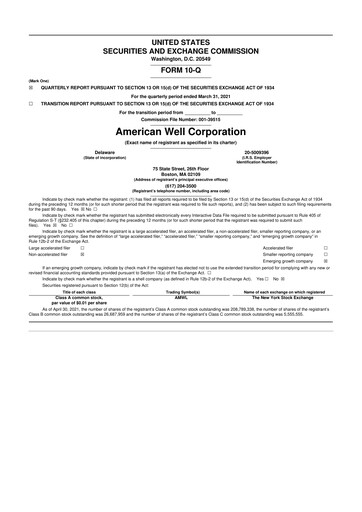 Thumbnail American Well
 10-Q Quarterly Report FY2021 