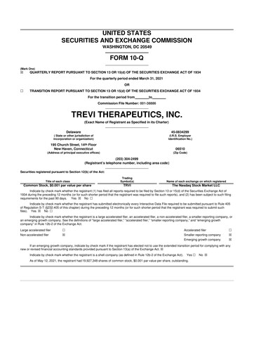 Thumbnail Trevi Therapeutics 10-Q Quarterly Report FY 