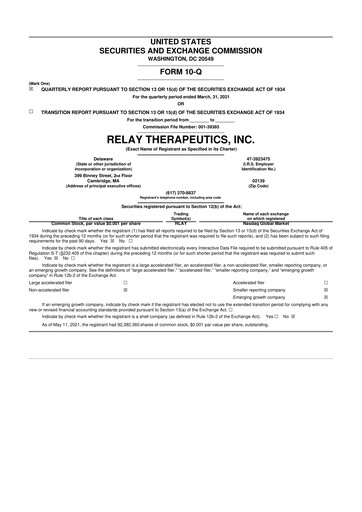 Thumbnail Relay Therapeutics 10-Q Quarterly Report FY 