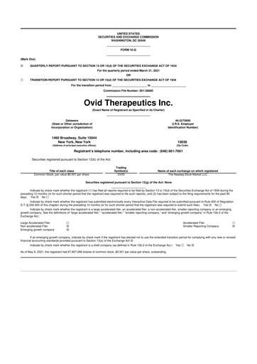 Vorschaubild Ovid Therapeutics
 10-Q Quartalsbericht 2021 