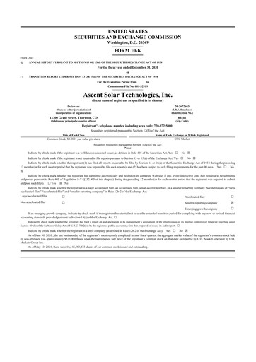 Thumbnail Ascent Solar Technologies 10-K Annual Report 2020