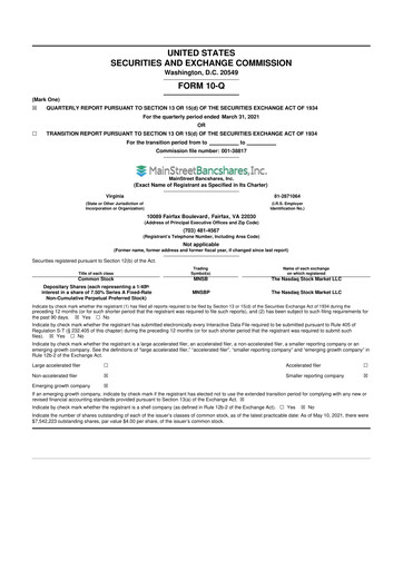 Thumbnail MainStreet Bancshares 10-Q Quarterly Report FY2021 