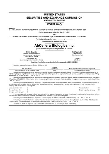 Thumbnail AbCellera
 10-Q Quarterly Report FY 