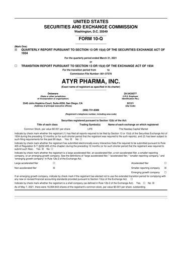 Thumbnail aTyr Pharma 10-Q Quarterly Report FY 
