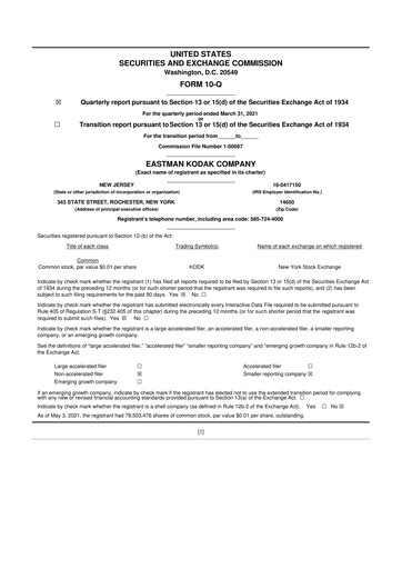 Thumbnail Eastman Kodak Company 10-Q Quarterly Report FY2021 