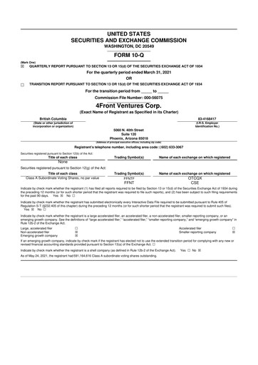 Miniature 4Front Ventures 10-Q Rapport trimestriel 2021 