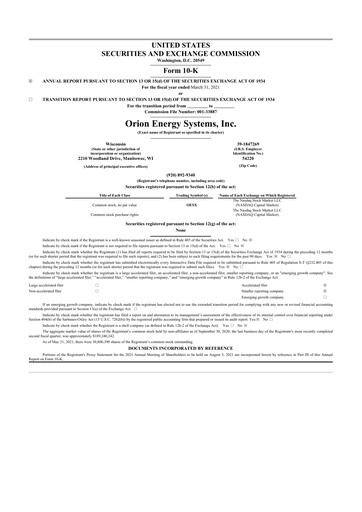 Thumbnail Orion Energy Systems
 10-K Annual Report 2021