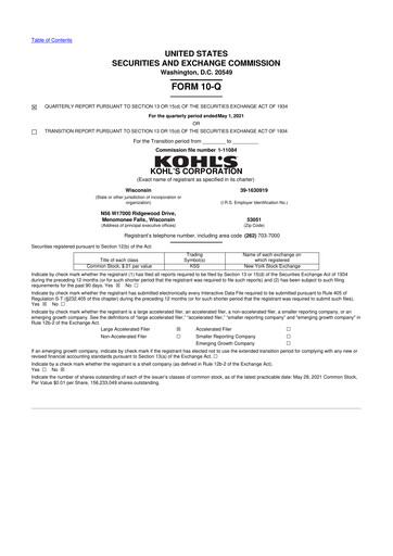 Thumbnail Kohl's
 10-Q Quarterly Report FY2021 