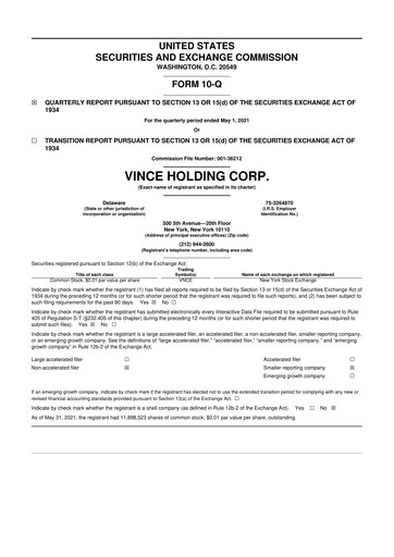 Thumbnail Vince Holding 10-Q Quarterly Report FY2021 