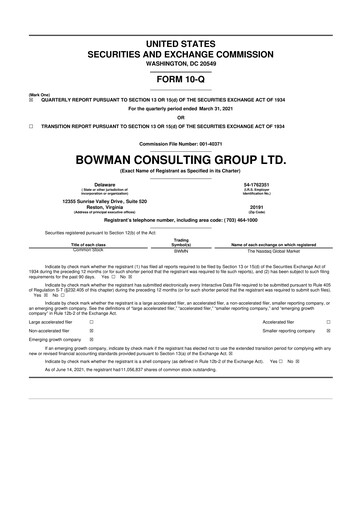 Miniature Bowman Consulting Group 10-Q Rapport trimestriel  