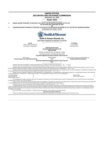 Thumbnail Smith & Wesson 10-K Annual Report 2021