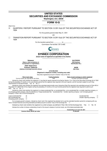 Thumbnail TD Synnex 10-Q Quarterly Report FY2021 