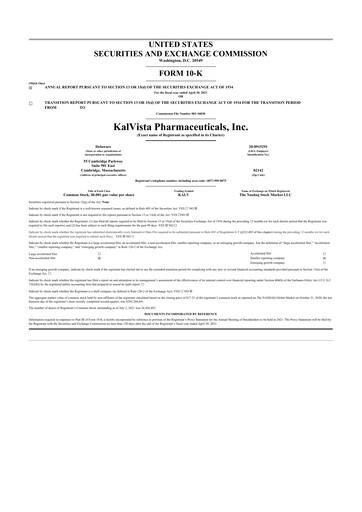 Miniature KalVista Pharmaceuticals 10-K Rapport annuel 2021