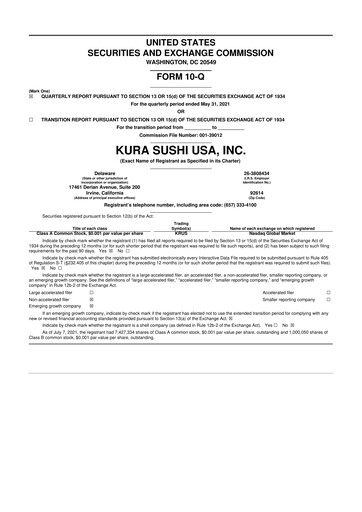 Thumbnail Kura Sushi USA 10-Q Quarterly Report FY2021 