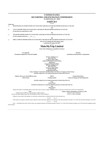 Thumbnail MakeMyTrip
 20-F Annual Report 2021