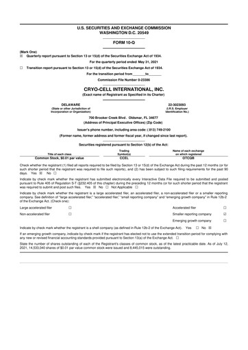 Thumbnail Cryo-Cell International 10-Q Quarterly Report FY2021 