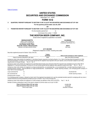 Vorschaubild Boston Beer Company 10-Q Quartalsbericht 2021 