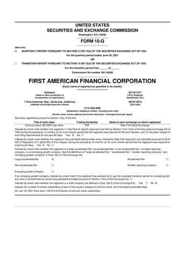 Miniature First American Financial Corporation 10-Q Rapport trimestriel 2021 