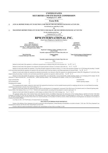 Thumbnail RPM International
 10-K Annual Report 2021