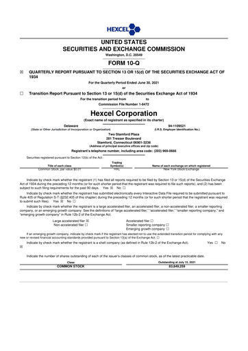 Thumbnail Hexcel
 10-Q Quarterly Report FY2021 