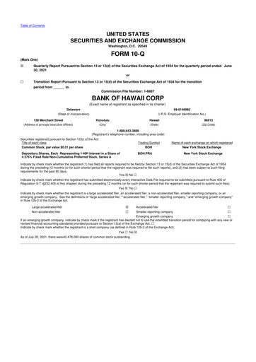 Thumbnail Bank of Hawaii
 10-Q Quarterly Report FY2021 