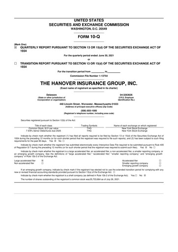 Thumbnail Hanover Insurance Group 10-Q Quarterly Report FY 