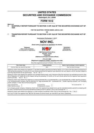 Thumbnail NOV 10-Q Quarterly Report FY2021 