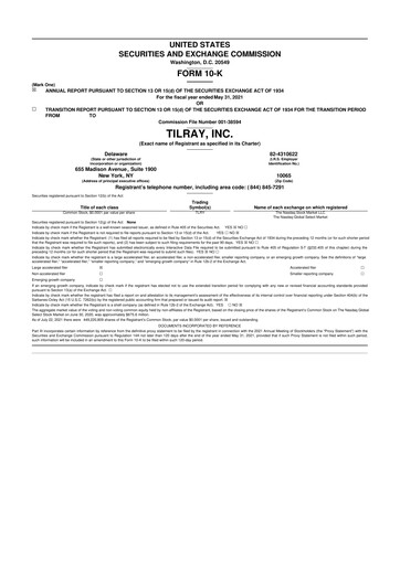 Miniature Tilray Brands
 10-K Rapport annuel 2021