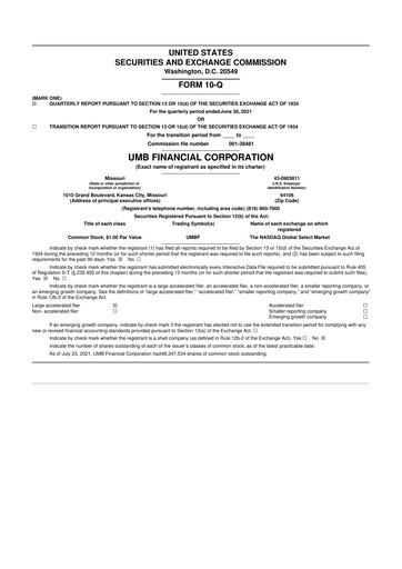 Thumbnail UMB Financial 10-Q Quarterly Report FY2021 