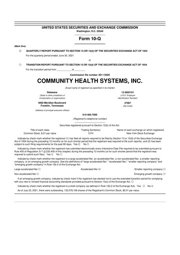 Miniature Community Health Systems
 10-Q Rapport trimestriel 2021 