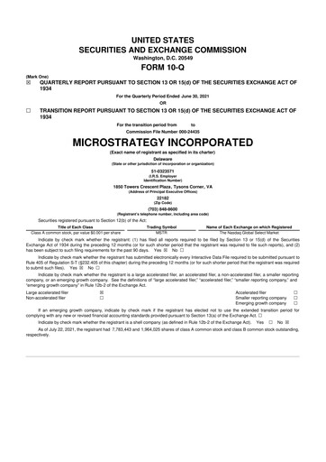 Thumbnail Strategy 
 (MicroStrategy) 10-Q Quarterly Report FY 