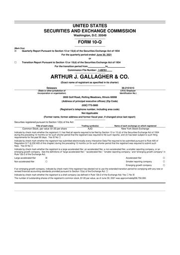 Vorschaubild Arthur J. Gallagher & Co.
 10-Q Quartalsbericht  