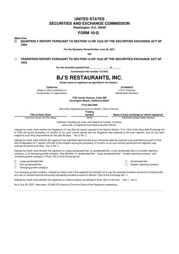 Thumbnail BJ's Restaurants
 10-Q Quarterly Report FY 