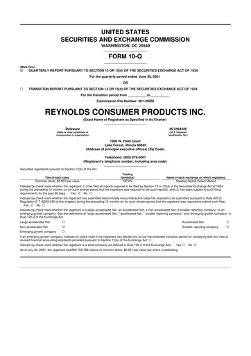 Thumbnail Reynolds Consumer Products 10-Q Quarterly Report FY2021 