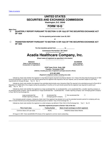 Thumbnail Acadia Healthcare
 10-Q Quarterly Report FY2021 