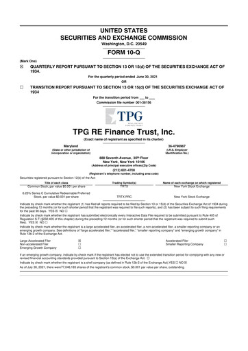 Thumbnail TPG Real Estate Finance Trust
 10-Q Quarterly Report FY 