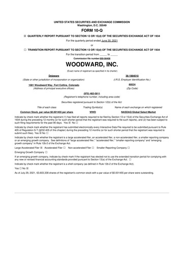 Thumbnail Woodward 10-Q Quarterly Report FY 