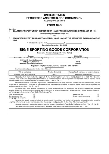 Thumbnail Big 5 Sporting Goods 10-Q Quarterly Report FY2021 