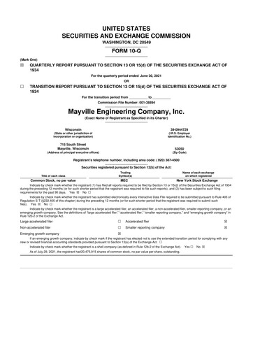 Thumbnail Mayville Engineering Company 10-Q Quarterly Report FY 