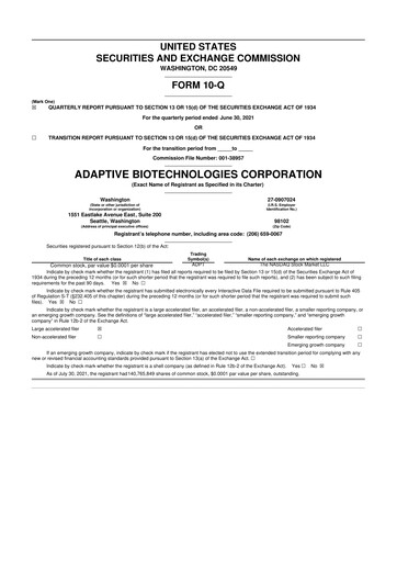 Thumbnail Adaptive Biotechnologies
 10-Q Quarterly Report FY2021 