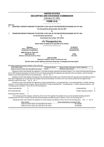 Thumbnail vTv Therapeutics
 10-Q Quarterly Report FY 
