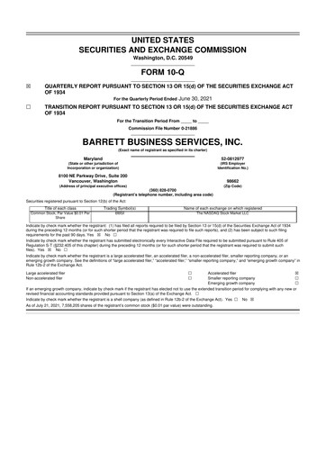 Thumbnail Barrett Business Services 10-Q Quarterly Report FY2021 