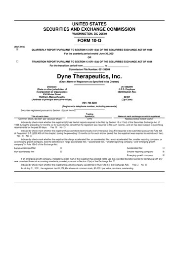 Vorschaubild Dyne Therapeutics 10-Q Quartalsbericht  