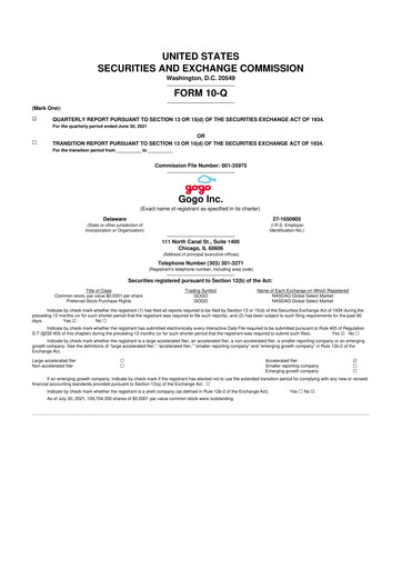 Vorschaubild Gogo Inflight Internet
 10-Q Quartalsbericht 2021 