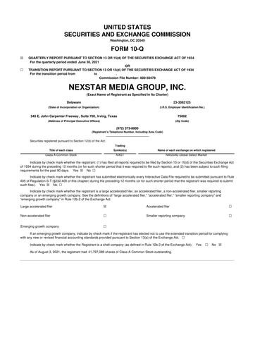 Thumbnail Nexstar Media Group
 10-Q Quarterly Report FY2021 