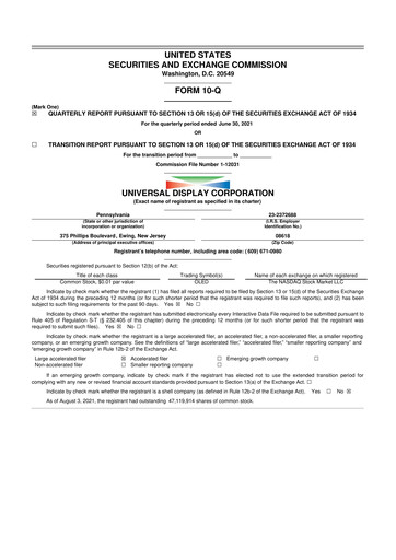 Vorschaubild Universal Display Corporation
 10-Q Quartalsbericht 2021 