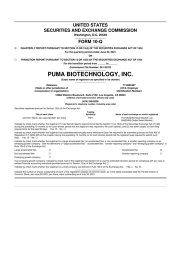 Thumbnail Puma Biotechnology 10-Q Quarterly Report FY2021 