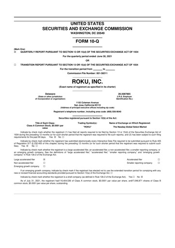 Vorschaubild Roku 10-Q Quartalsbericht 2021 