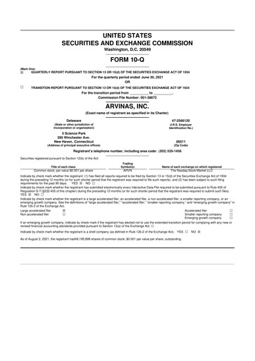 Thumbnail Arvinas 10-Q Quarterly Report FY 